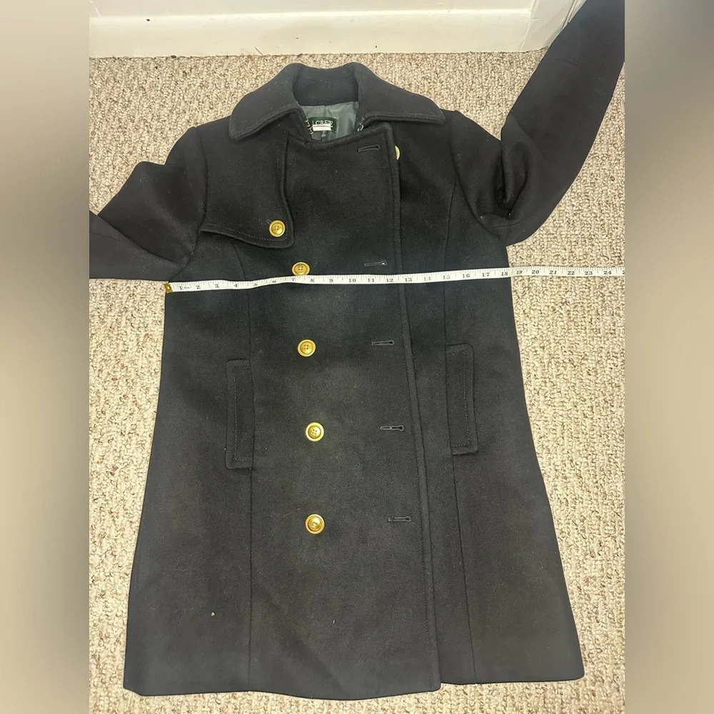 J. Crew Black Pea Coat with Gold Buttons size Petite 6 - Picture 7 of 8